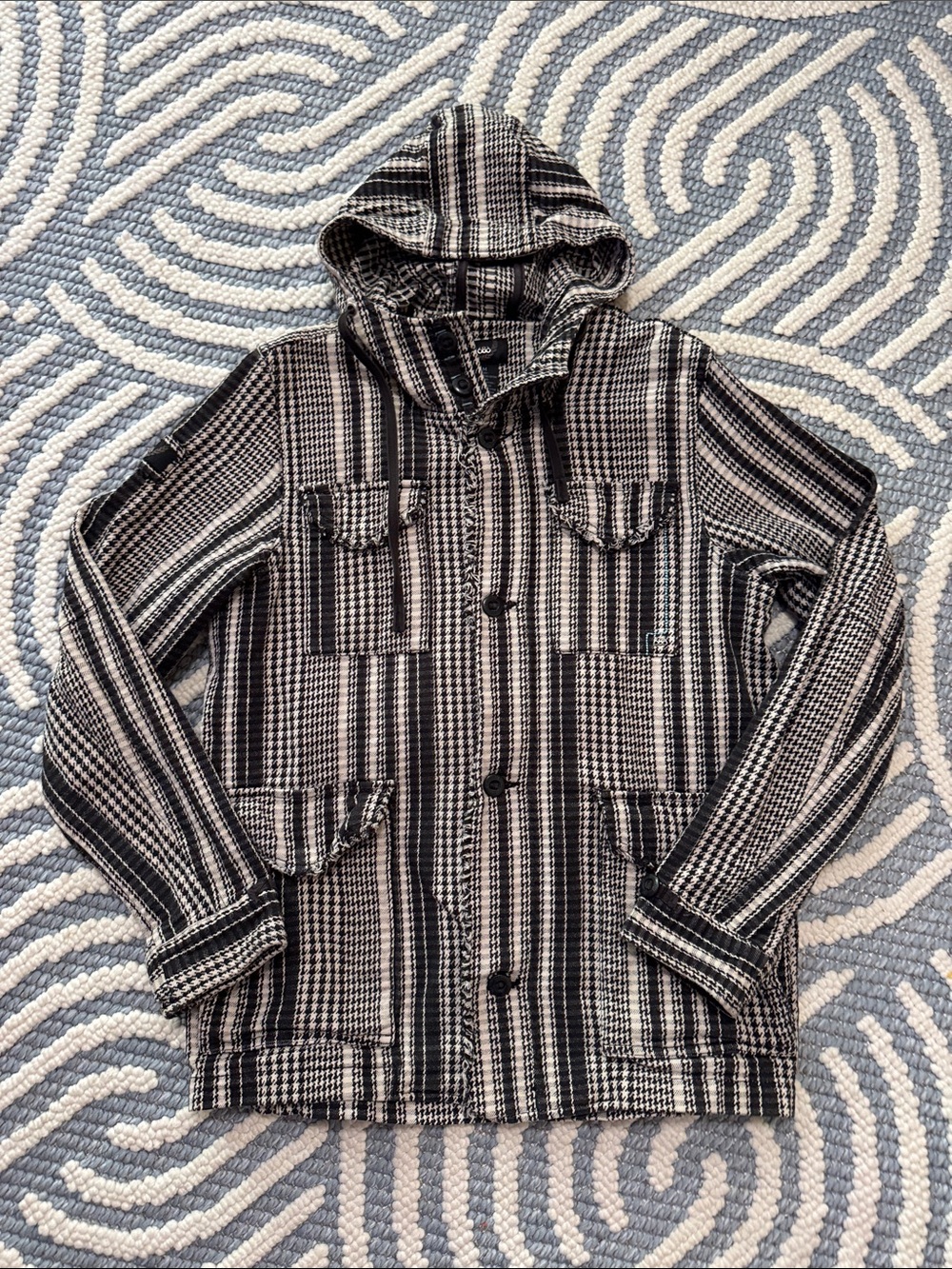 Vintage Y2K 686 Houndstooth Plaid Hooded Utility Jacket M